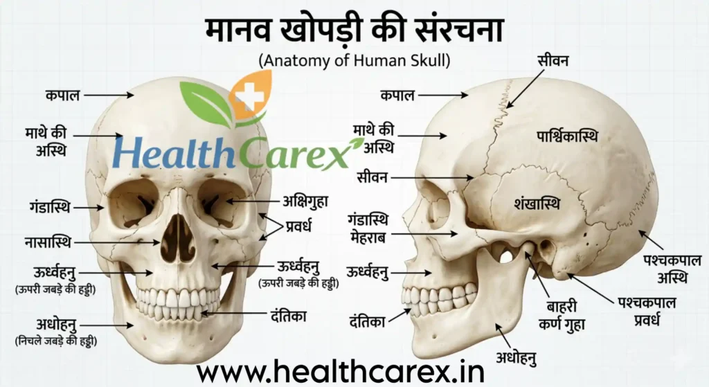 खोपड़ी (Skull) की संरचना: कपाल और चेहरे की अस्थियों की सम्पूर्ण जानकारी
