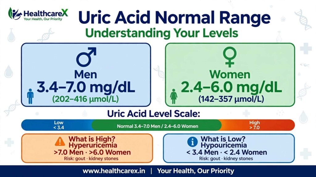 यूरिक एसिड का सामान्य स्तर कितना होना चाहिए: Uric Acid Normal Range